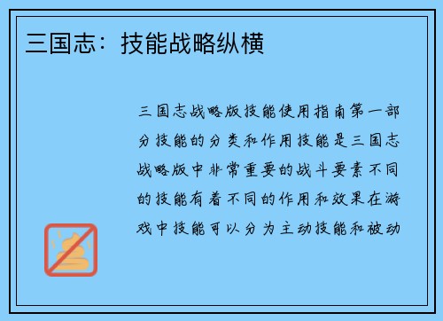 三国志：技能战略纵横